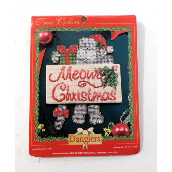 Meowy Christmas Dangler Cross Stitch Kit Embroidery Craft Set By True Colors - Picture 1 of 6